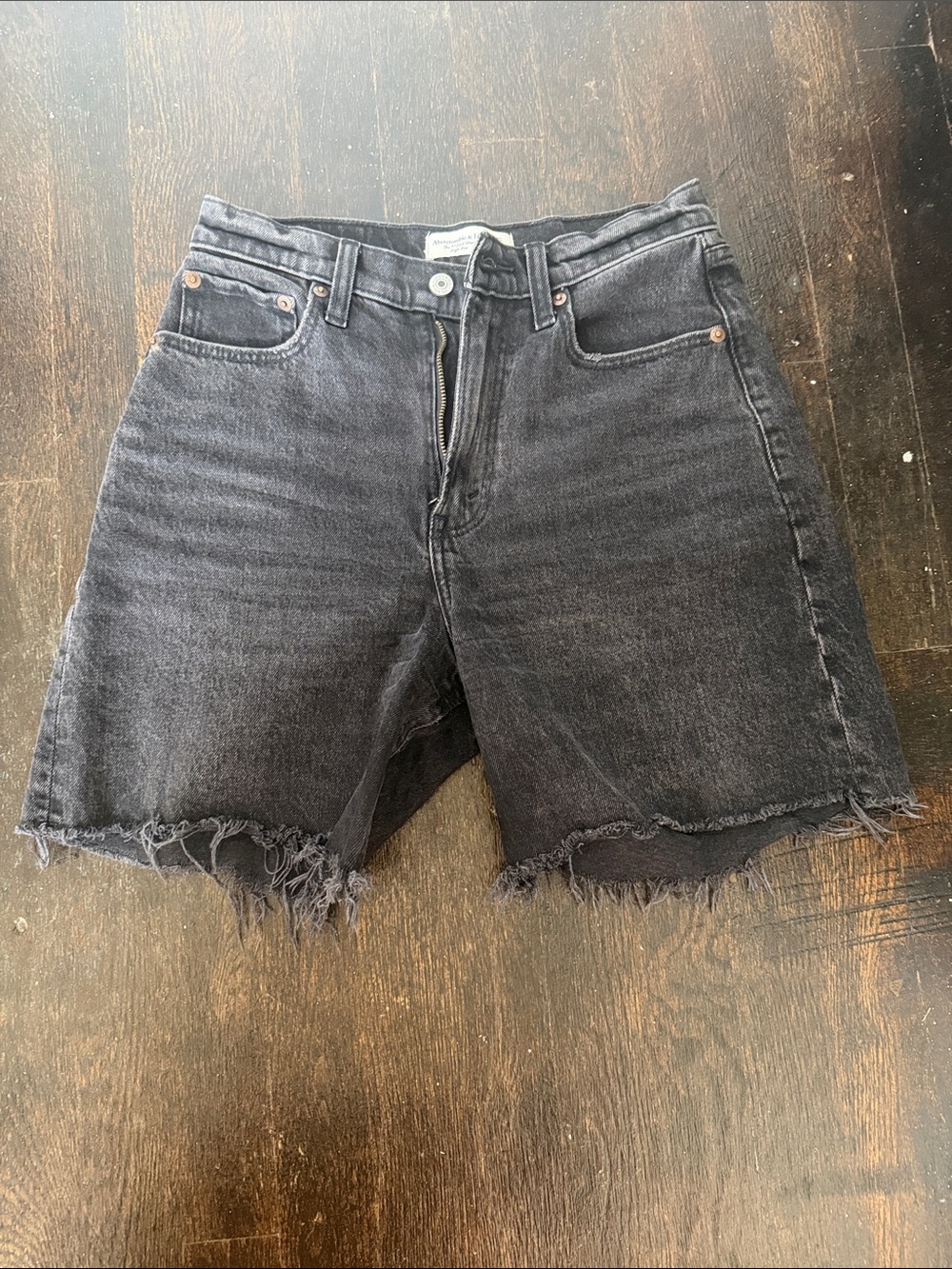 Abercrombie & Fitch Raw-Hem Black Curve Love Denim Shorts